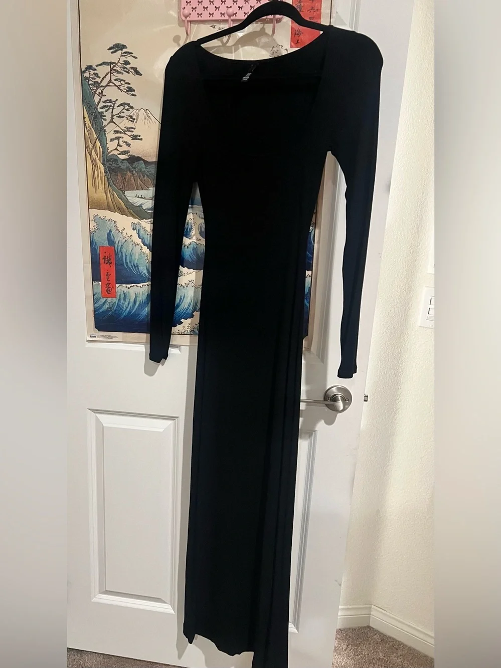 SKIMS Black Long-Sleeve Bodycon Maxi Dress